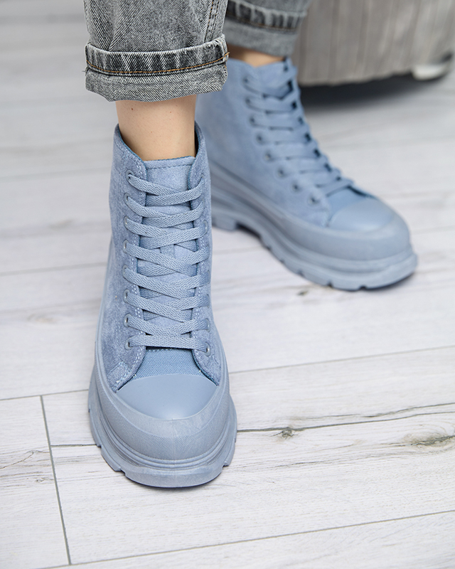 Blaue Damen-Schnürstiefel mit flachem Absatz von Wertika Footwear