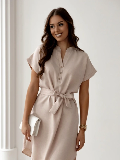Royalfashion Damen-Minikleid mit kurzen Ärmeln und Knopfverschluss am Ausschnitt