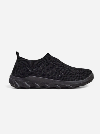 Damen-Sneakers Andromeda Nero – schwarze, leichte Textilschuhe mit flacher Sohle
