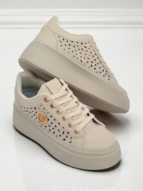 Жіночі Снікерси Ecru на платформі Boreas Royalfashion екошкіра