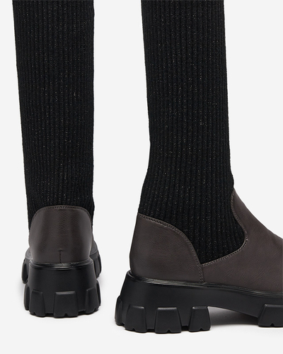 Schwarze und braune High-Slip-Stiefel für Damen Alerpi- Footwear