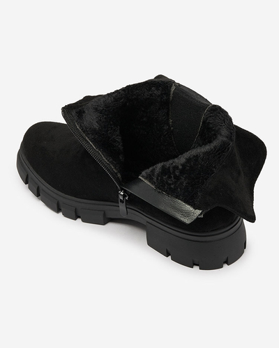 Royalfashion Schwarze Damenstiefel mit Zierriemen Dafflo