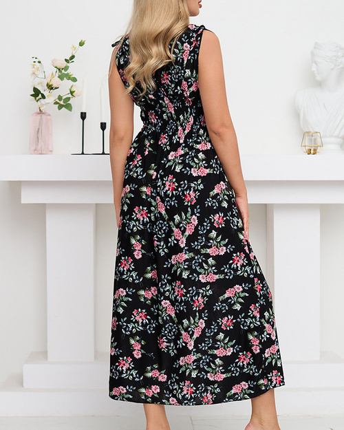Жіноча довга чорна квіткова сукня - Одяг