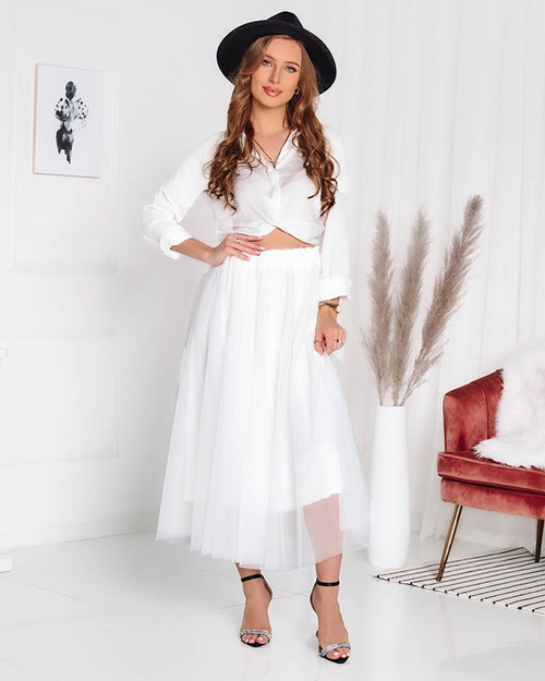 Жіноча двошарова спідниця міді кольору екрю - Одяг