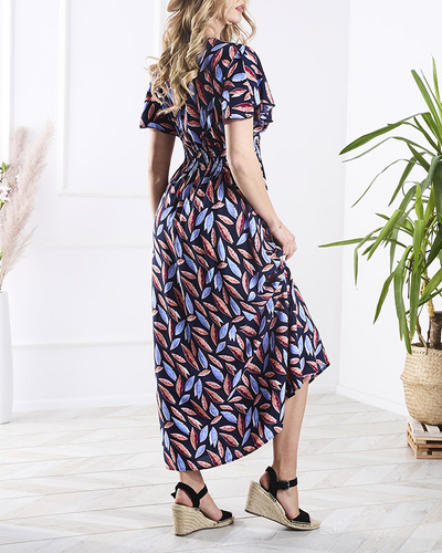 Marineblaues langes Federkleid für Damen - Kleidung