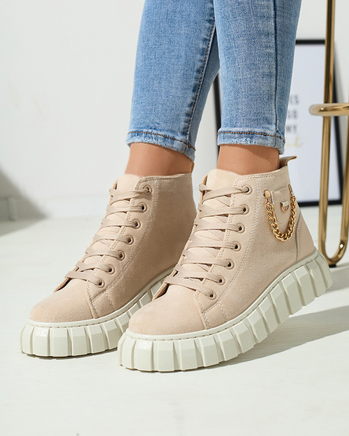Кремові жіночі спортивні черевики на шнурівці з прикрасами Tamti - Взуття