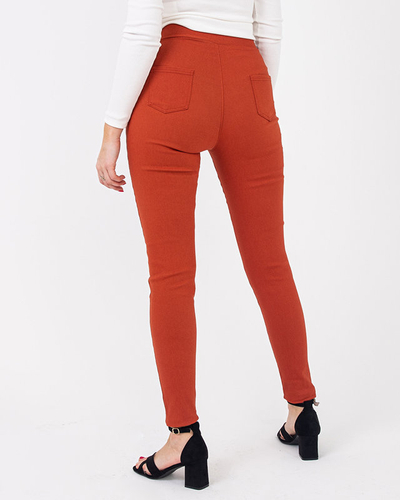 Damen-Treggings aus braunem Stoff mit dekorativen Knöpfen - Kleidung