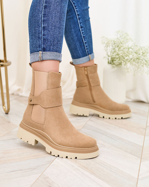 Royalfashion Beige Damenstiefel mit Zierriemen Doasa