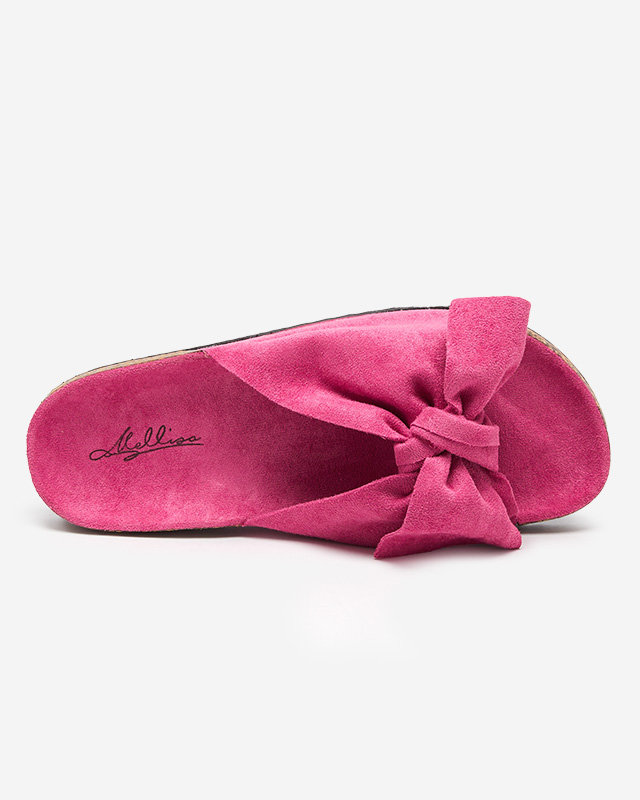 Fuchsia Damen-Flip-Flops aus Öko-Wildleder mit Schleife Xeria - Schuhe