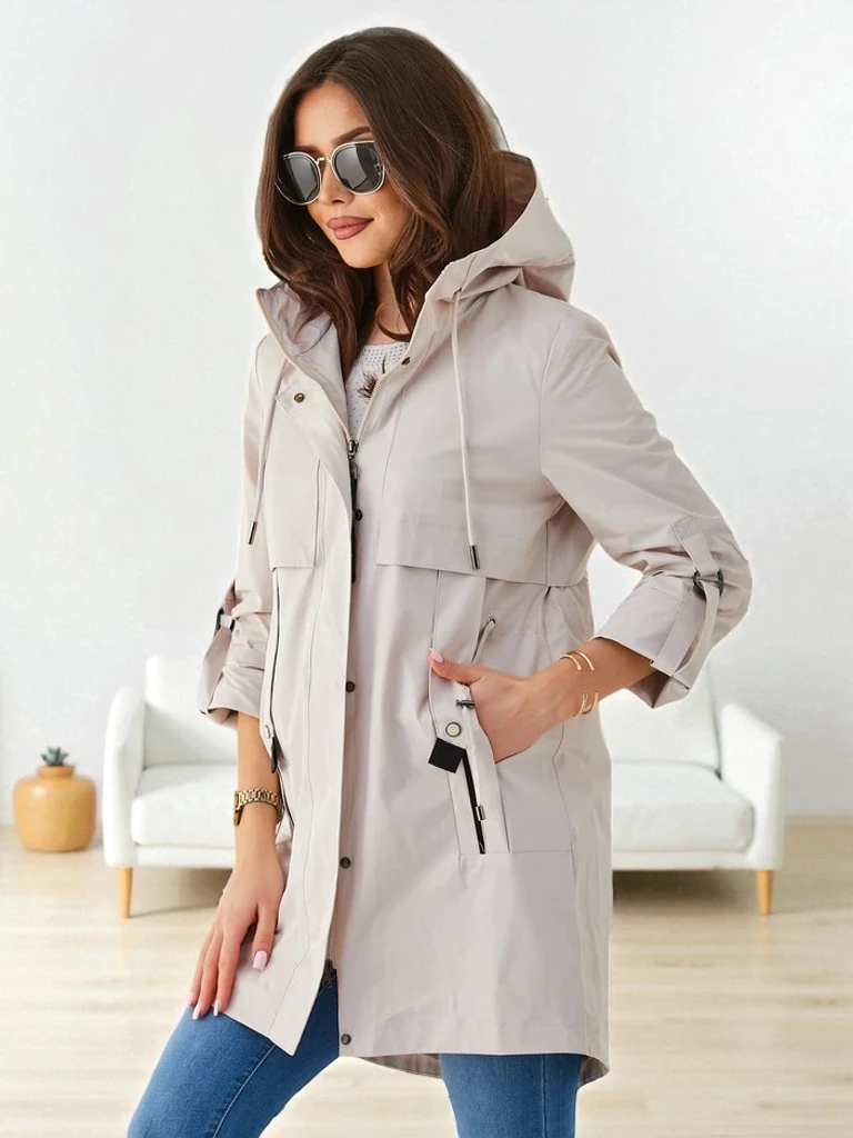 Royalfashion Damen lange Windbreaker-Jacke