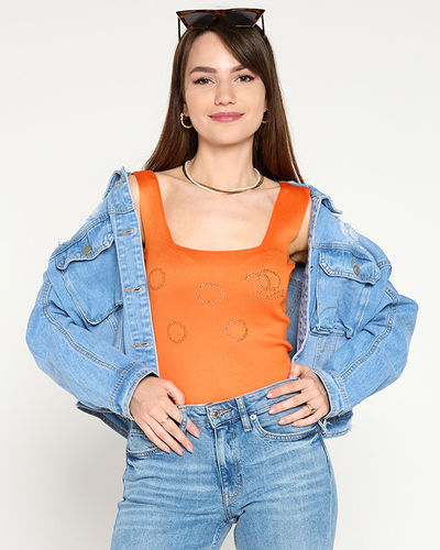 Oranges Damen-Top mit goldenen Zirkonia - Kleidung