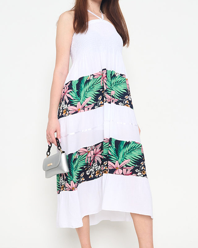 Weißes Midikleid mit Blumenmuster für Damen - Kleidung