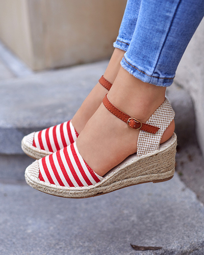 Rote Damensandalen a'la Espadrilles mit Streifen Mecera - Schuhe