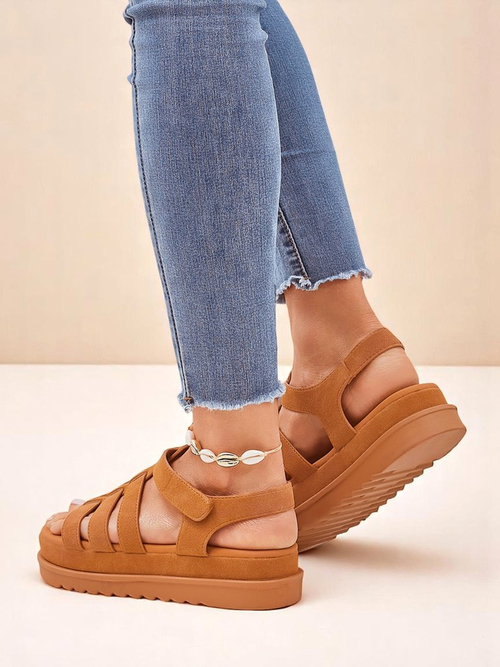 Жіночі сандалі Callista Camel на платформі Royalfashion екологічна шкіра