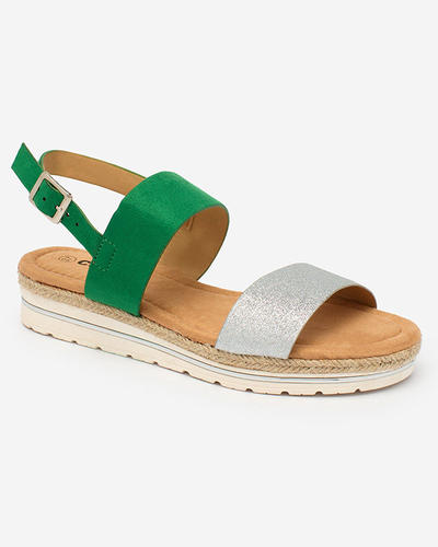 Royalfashion Grüne und silberne flache Sandalen für Damen Rosmier