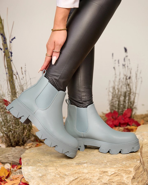 Royalfashion Damenstiefel mit flachem Absatz in Blau Alussady