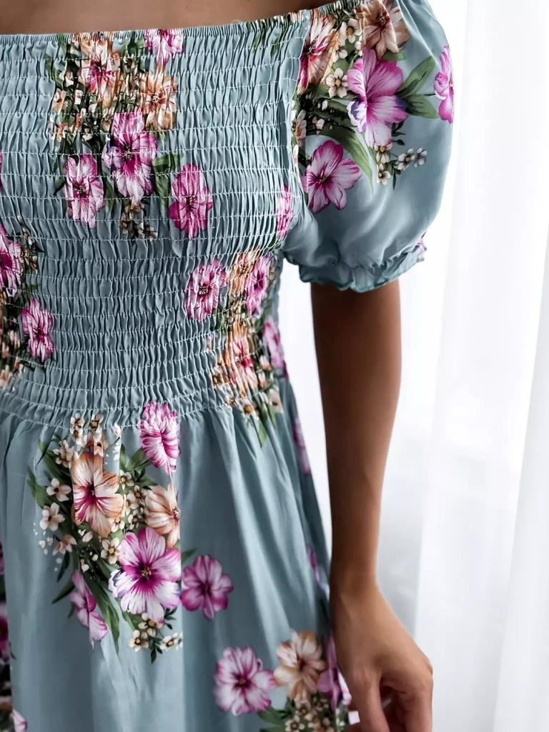 Grünes Midikleid für Damen mit Blumenmuster - Kleidung
