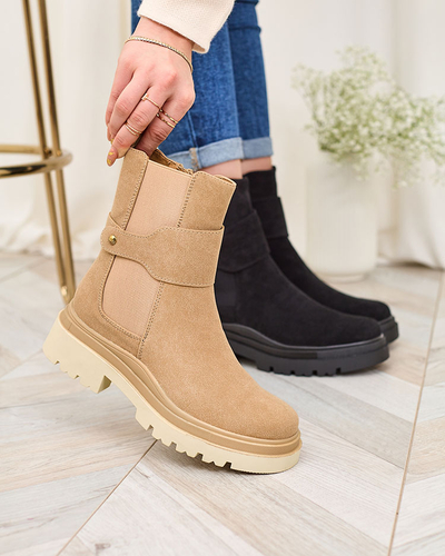 Royalfashion Beige Damenstiefel mit Zierriemen Doasa