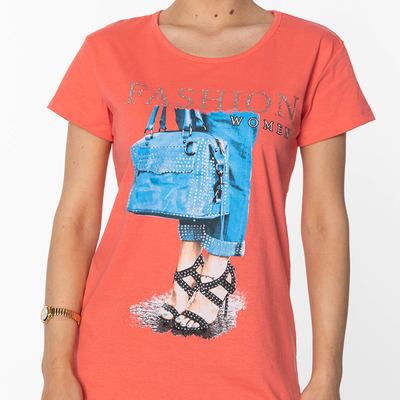 Coral Damen-T-Shirt mit FASHION - Clothing Print