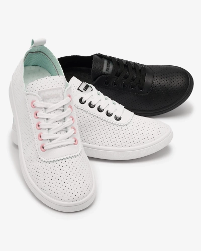 Royalfashion Weiße durchbrochene Damen-Sneaker mit rosa Einsätzen Akeria