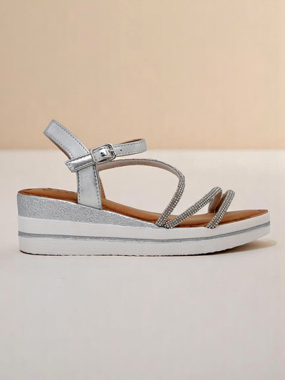 Royalfashion Damensandalen auf Keilabsatz mit Strasssteinen Ballosa