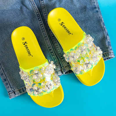 Жовті неонові жіночі шльопанці з оздобленням на платформі Maurelle