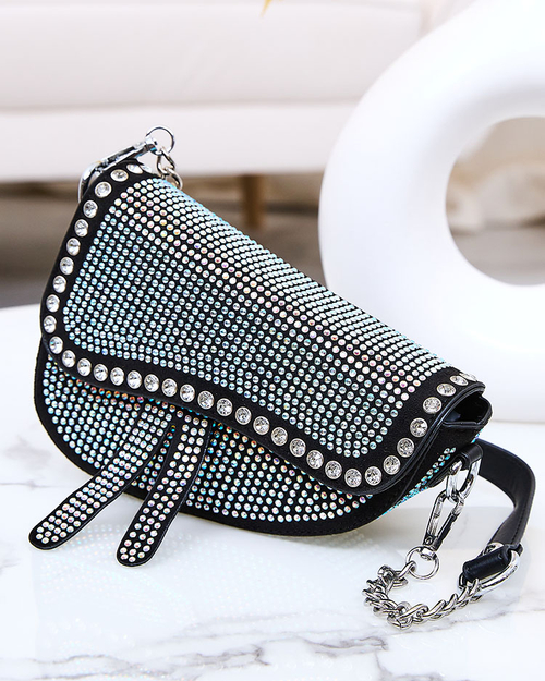 Royalfashion Чорна жіноча сумочка з перламутровими цирконами