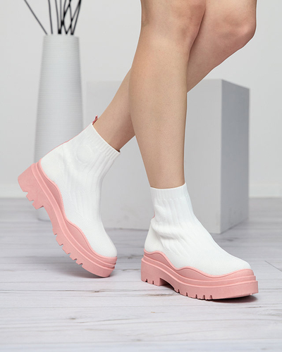 Damenstiefel auf einer dickeren Sohle in Weiß und Pink von Korlic-Shoes