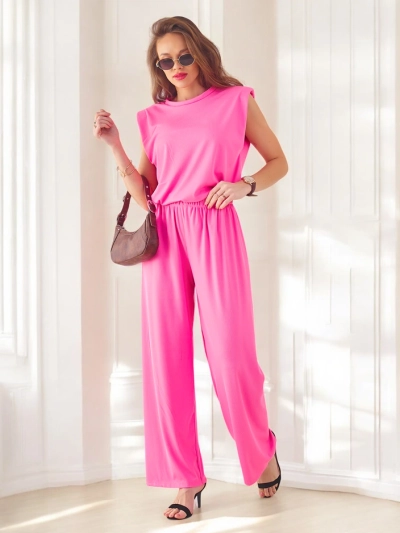 Royalfashion Damen-Ripp-Viscose-Set, ärmellos mit weit ausgestellten Hosen