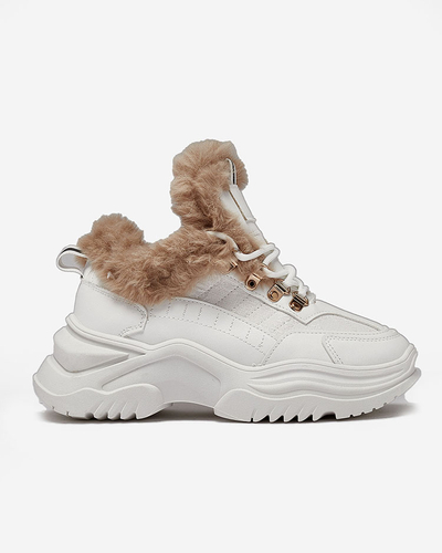 Royalfashion Sportliche weiße Damen-Sneaker mit Fell Kawin