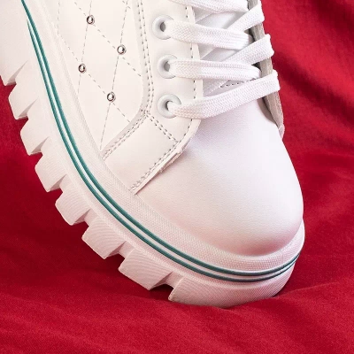 OUTLET Weiße Damen-Sneaker mit grünem Glitzer-Einsatz Jemen - Schuhe