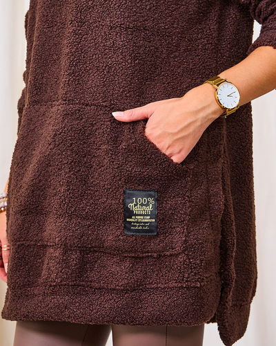 Royalfashion Dunkelbrauner Damen-Langpullover mit Kapuze