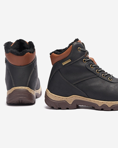 Schwarze Damen-Wanderschuhe mit Poritsu-Fell gebunden - Schuhe