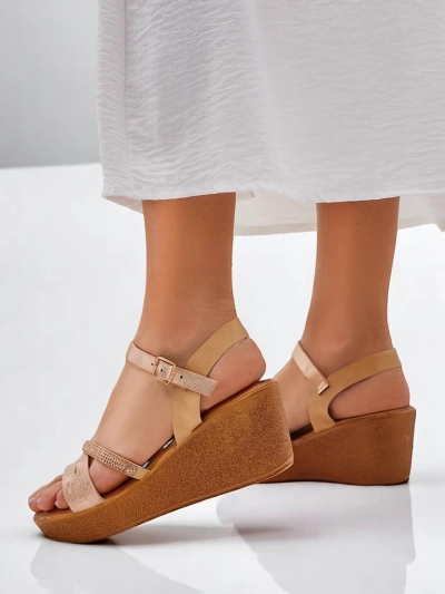 Royalfashion Damen Wedge-Sandalen mit Strass und Glitzer Eclat