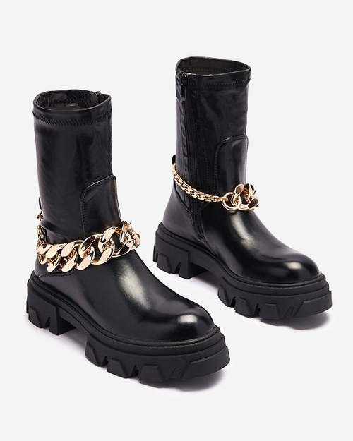 Чорні жіночі ботильйони з екошкіри на ланцюжку Adiza - Взуття
