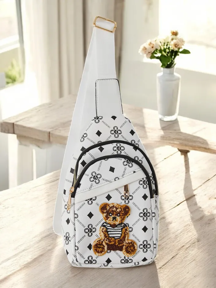 Royalfashion Kleiner Damen-Rucksack aus Eco-Leder mit Bär für eine Schulter