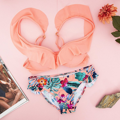 Orange Floral Badeanzug - Unterwäsche