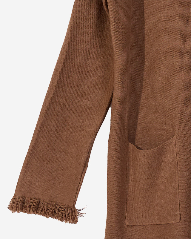 Brauner Damen-Tunika-Pullover mit Fransen - Kleidung