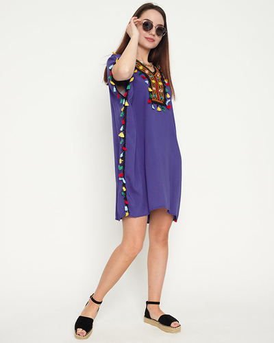 Жіноча блакитна літня пляжна туніка з бахромою - Одяг