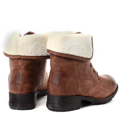 Brązowe workery z kożuszkiem - Obuwie