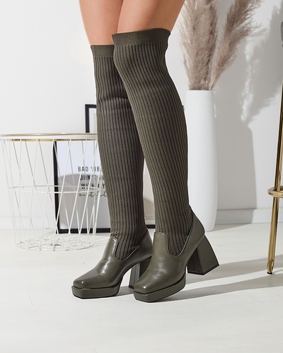 Dunkelgrüne Overknee-Stiefel für Damen Sarioga - Footwear
