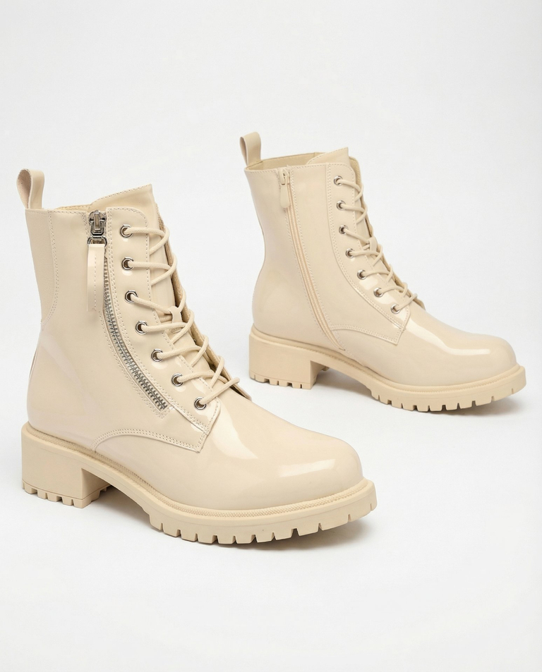 Royalfashion Beige Öko-Leder Damen Seddaga Baggerstiefel