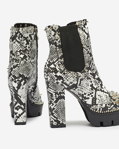 Schwarz-weiße, isolierte, verzierte und geprägte Damenstiefel Tegis - Footwear