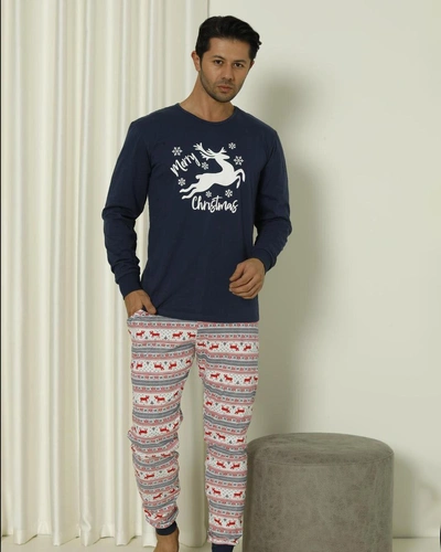 Royalfashion Weihnachts-Herrenbaumwollpyjama 2-teilig Frohe Weihnachten