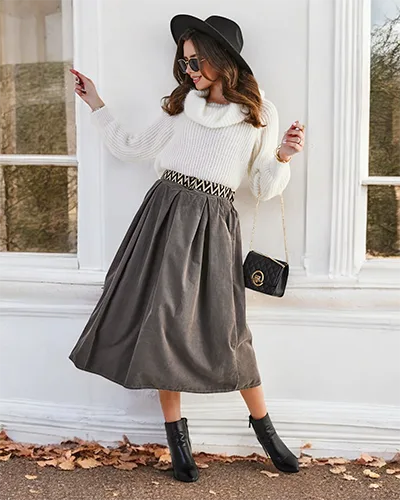 Royalfashion Damen-Midirock à la Cord