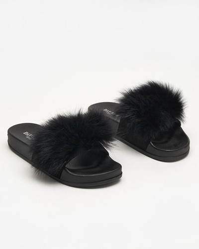 OUTLET Schwarze Hausschuhe mit Fell Nate - Schuhe