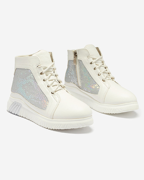 Білі чоботи зі сріблястими вставками для дівчаток Ibersi