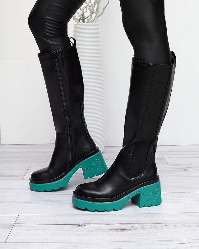Schwarze Damenstiefel mit fester blauer Sohle Berisa - Footwear