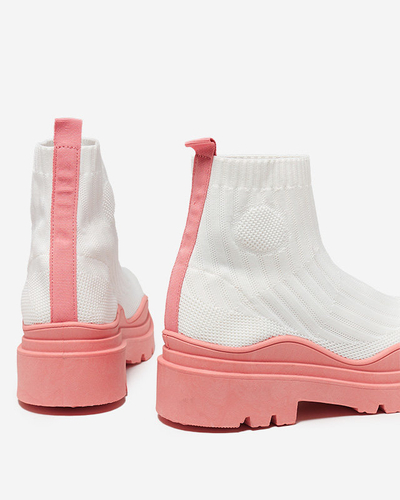 Damenstiefel auf einer dickeren Sohle in Weiß und Pink von Korlic-Shoes