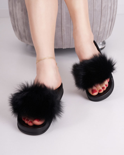 OUTLET Schwarze Hausschuhe mit Fell Nate - Schuhe